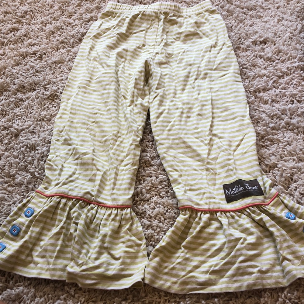 Big ruffle striped pants with pink trim